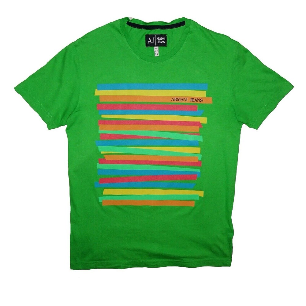 Armani Jeans Green T Shirt Size XL Lines Graphic Multicolor AX A|X A|J